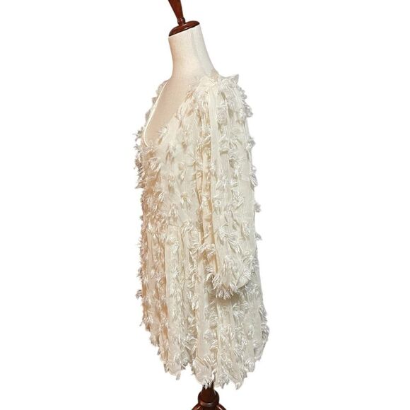 Sister Jane Faux-feather embellished cream Scoop neck mini dress size 18 - Picture 6 of 10